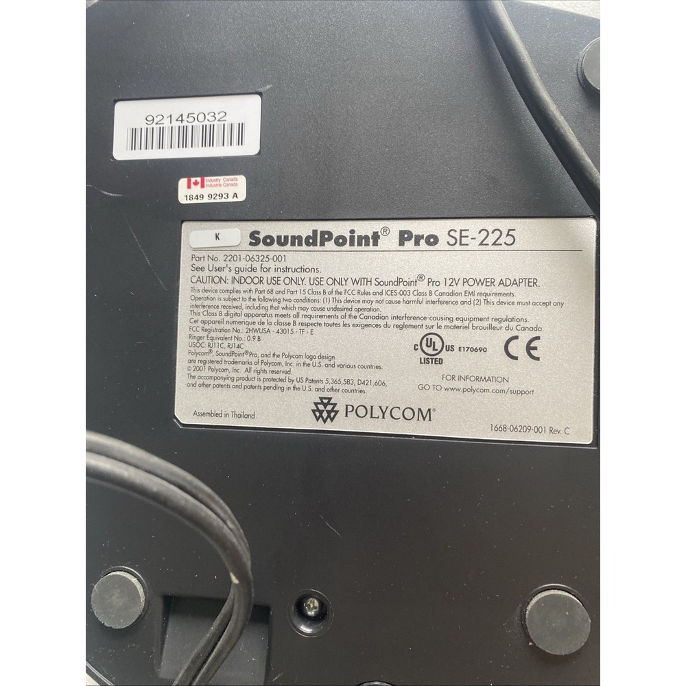 Polycom SoundPoint Pro SE-225 2 Line Professional Conference Phone w/Power Suppl - Picture 10 of 10